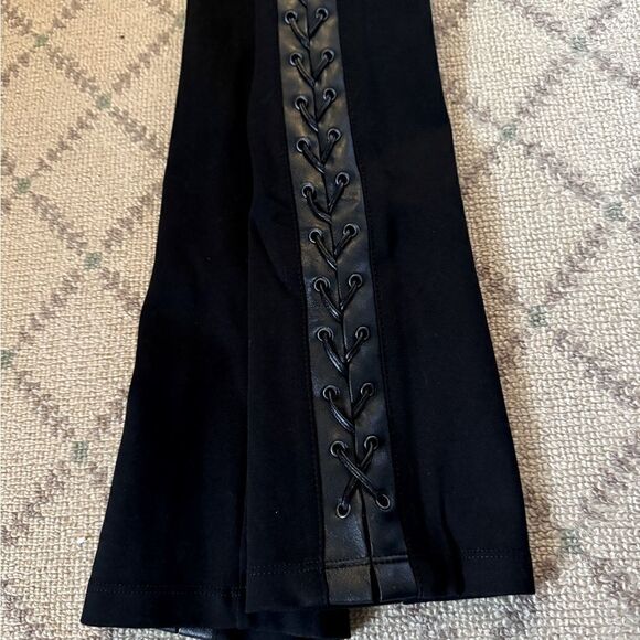 BCBG MaxAzria black leggings with faux leather side stripe with lacing NWOT S - Picture 6 of 6
